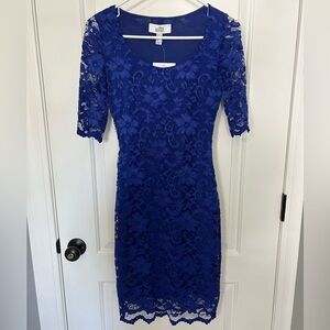 NWT Belle Badgley Mischka Alexandra Lace Dress Royal Blue Size 0 Style BL1334